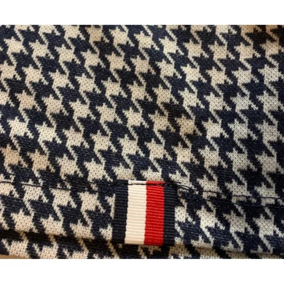 Tommy Hilfiger Houndstooth Dress 3X Gold Buttons 3/4 Sleeve A-Line Navy White - Picture 7 of 8